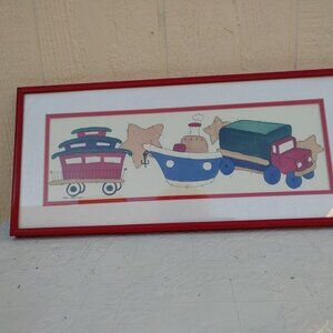 TRAIN By Carol Robinson Matted RED Frame Print 20.5" x 9. PR2-69